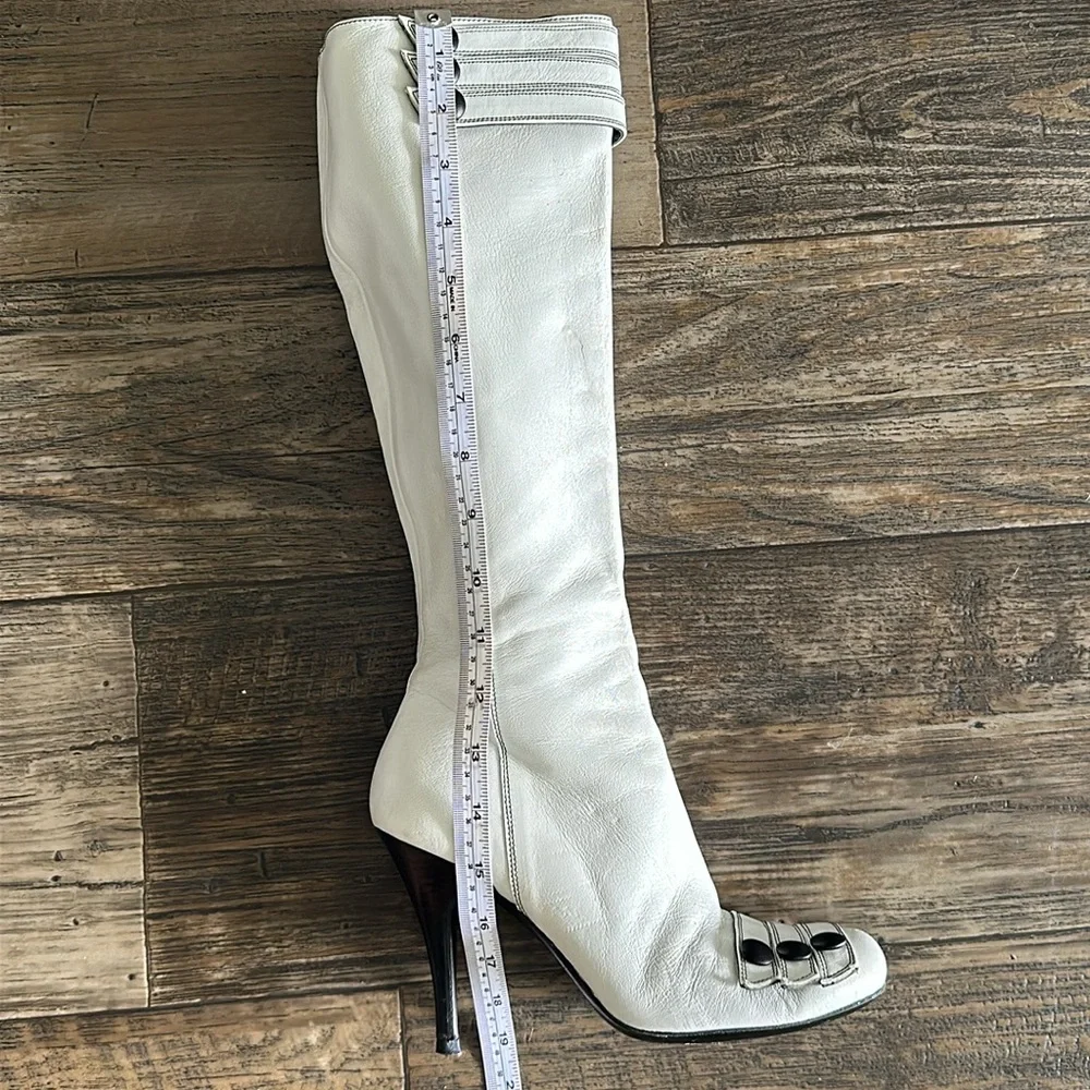 Miss Sixty White Tall Leather Boots with Black Trim